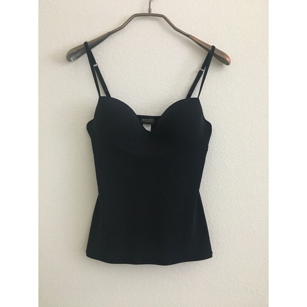HANRO Allure Shaping Camisole Tank Built In Underwire Bra 34C Black Soft